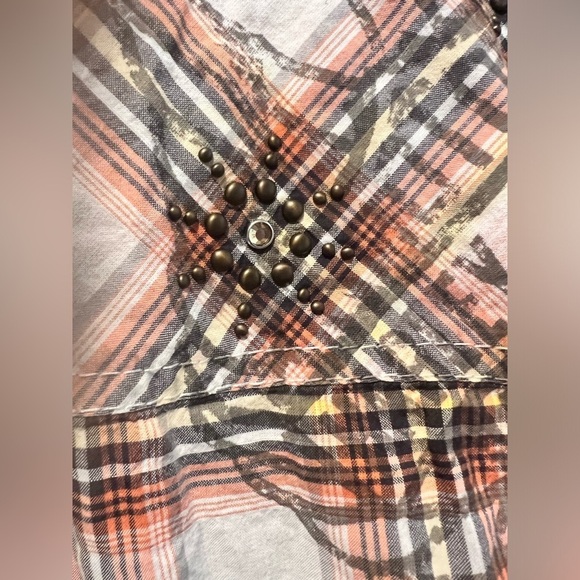 Harley Davidson Plaid Checked Long Sleeve Studded Graphic Shirt Size M Moto - Picture 5 of 12